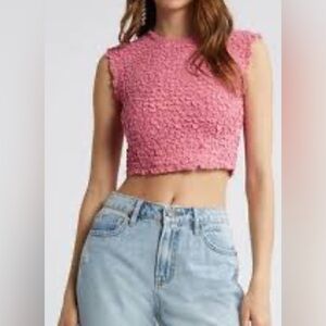 Open Edit Textured Crop Top in Pink